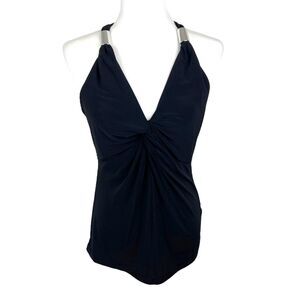 Kenneth Cole Sleeveless Blouse Women Medium Black Silver Cuff Tank Top Casual